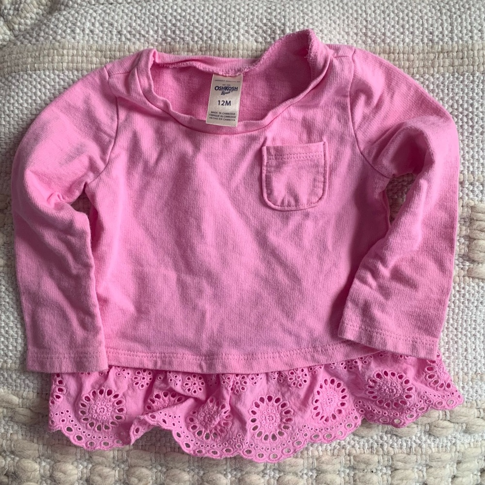 Oshkosh bgosh girls 12m pink lace long sleeve shirt